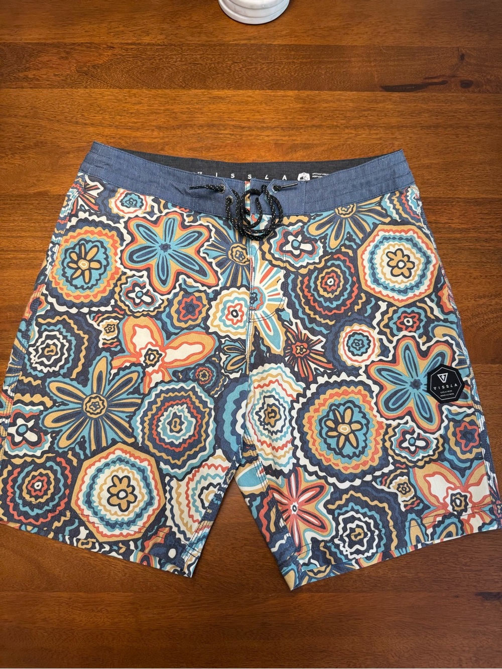 VISSLA Men’s Floral Print Board Shorts - Blue/Orange/Brown